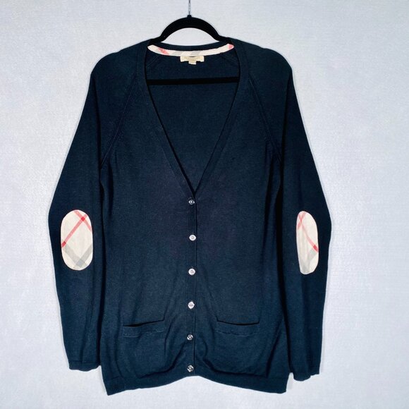 Burberry Brit Sweater Womens L Black Cotton Cashmere Blend Button Up Cardigan - Picture 1 of 15